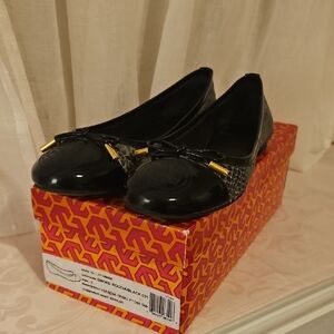 Tory Burch Black Flats with Gold Details